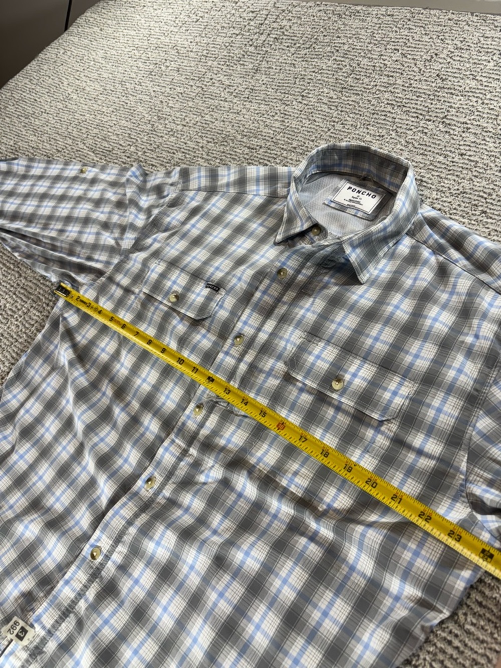 Poncho Men’s XL The Original Regular Fit Blue-Grey Plaid Button Down Shirt - Picture 9 of 13